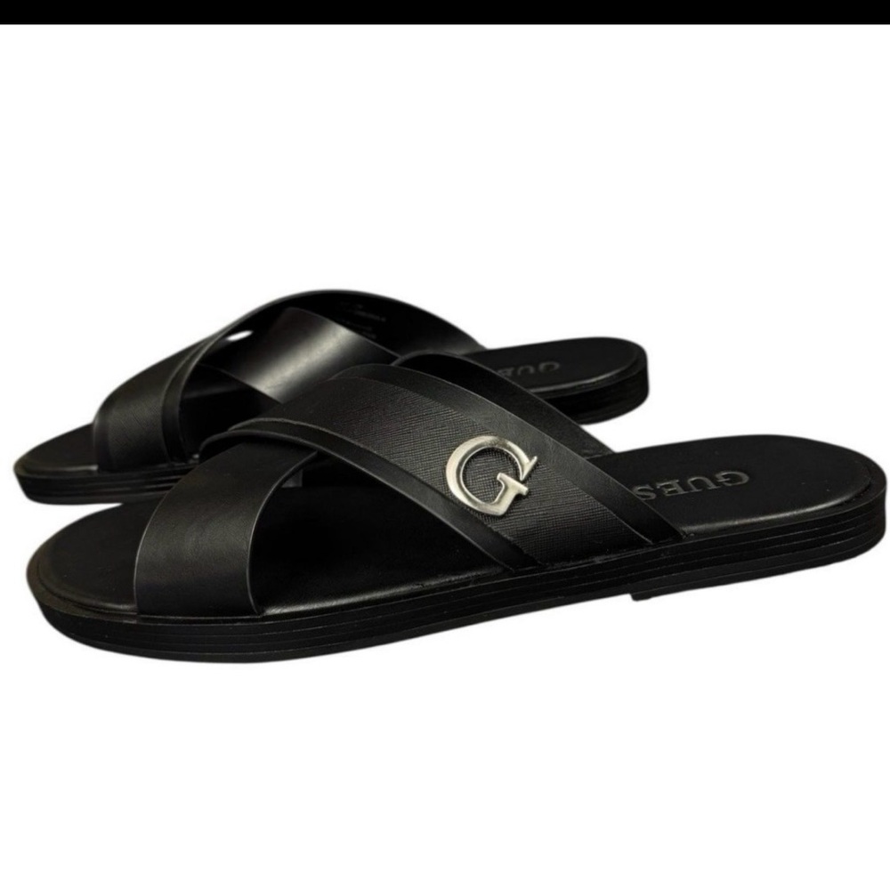 GUESS Men's Black Cross-Strap Sandals